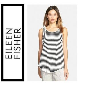 Eileen Fisher Black White Stripe Tank Italian Linen Blend fits L XL $168 NWT NEW